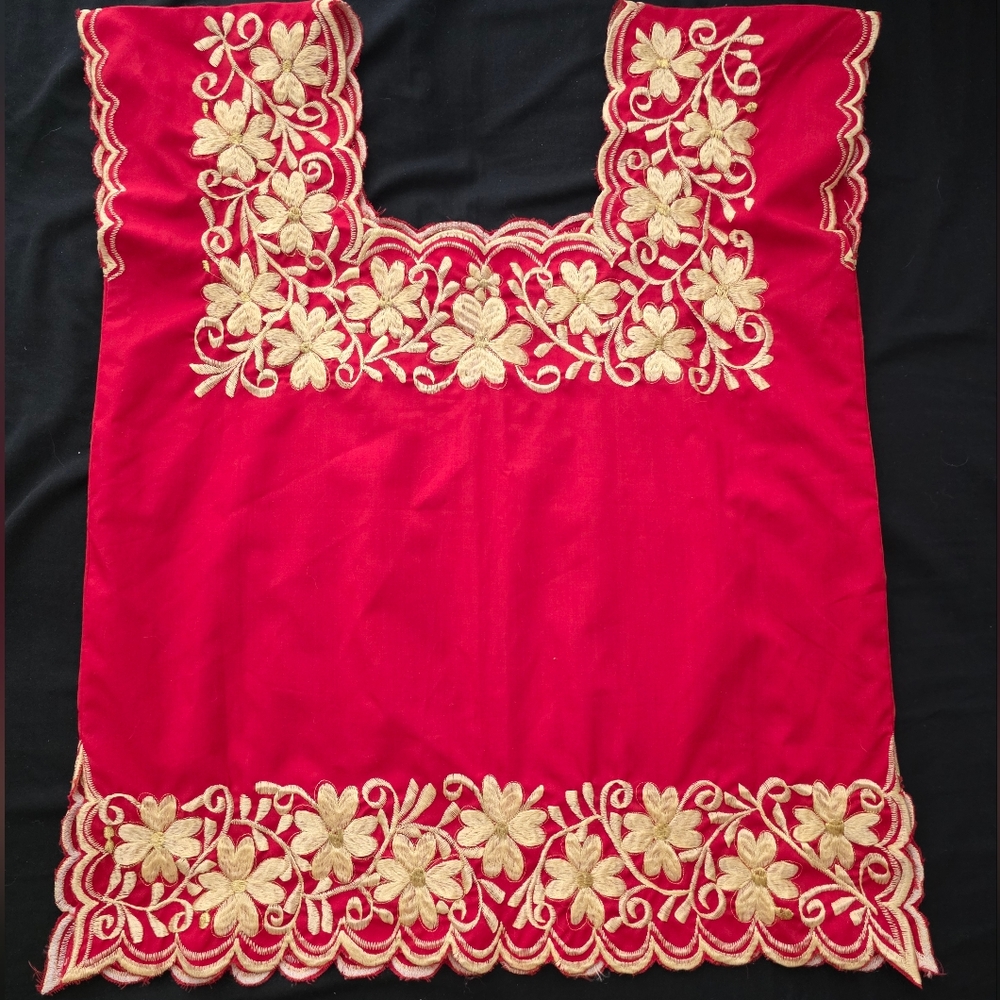 Red Embroidered Floral Blouse Panel